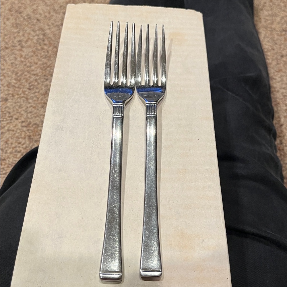 Vintage Doric Japan two stainless flatware 7.75” dinner forks silverware VGUC